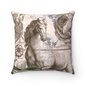 Horse Camelia Vintage Calligraphy Romantic Chic Art Square Pillow 14 × Home Decor