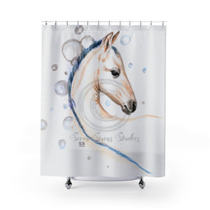 Cute Horse And The Bubbles Equine Art Shower Curtain 71X74 Home Decor