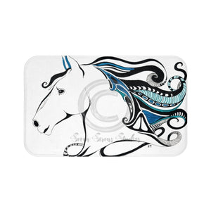 Horse Doodle Blue Tribal Ink Art Bath Mat 34 × 21 Home Decor