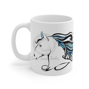 Horse Doodle Blue Tribal Ink Art Mug 11Oz