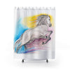 Horse Rainbow Running Watercolor Art Shower Curtain 71 × 74 Home Decor