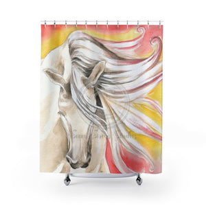 Sunshine Horse Watercolor Yellow Red Art Shower Curtain 71 × 74 Home Decor