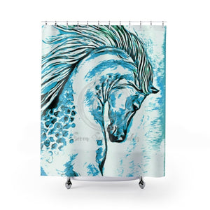 Horse Teal Turquoise Arabian Watercolor Art Shower Curtain 71 × 74 Home Decor