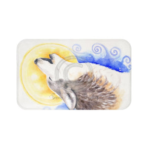 Howling Wolf Moon Watercolor Art Bath Mat 34 × 21 Home Decor