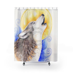 Howling Wolf Moon Watercolor Art Shower Curtain 71 × 74 Home Decor