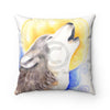 Howling Wolf Moon Watercolor Art Square Pillow 14 × Home Decor