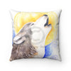 Howling Wolf Moon Watercolor Art Square Pillow Home Decor