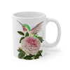 Hummingbird And Pink Vintage Rose Watercolor Art Mug 11Oz