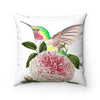Hummingbird And Pink Vintage Rose Watercolor Art Square Pillow Home Decor
