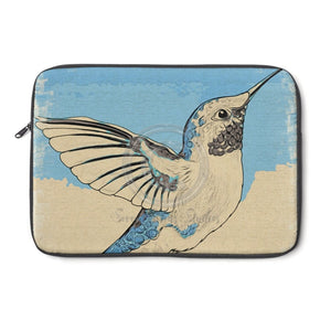 Hummingbird Beige Blue Watercolor Ink Laptop Sleeve 13