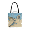 Hummingbird Blue Beige Woodblock Tote Bag Bags