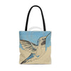 Hummingbird Blue Beige Woodblock Tote Bag Large Bags