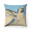 Hummingbird Blue Tan Woodblock Square Pillow 14X14 Home Decor