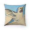 Hummingbird Blue Tan Woodblock Square Pillow Home Decor