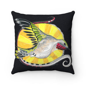 Hummingbird Dark Indigo Tribal Ink Art Square Pillow 14X14 Home Decor