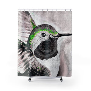 Hummingbird Green Black Ink Art Shower Curtain 71 × 74 Home Decor