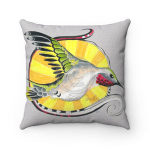 Hummingbird Grey Tribal Ink Art Square Pillow 14X14 Home Decor