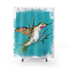 Hummingbird Ink Art Teal Shower Curtain 71X74 Home Decor