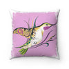 Hummingbird Pink Doodle Brushed Ink Art Square Pillow 14X14 Home Decor