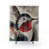 Hummingbird Red Black Ink Art Shower Curtain 71 × 74 Home Decor