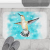 Hummingbird Sky Blue Watercolor Art Bath Mat Home Decor
