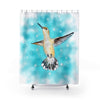 Hummingbird Sky Blue Watercolor Art Shower Curtain 71 × 74 Home Decor