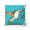 Hummingbird Teal Doodle Brushed Ink Art Square Pillow Home Decor