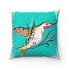Hummingbird Teal Green Doodle Brushed Ink Art Square Pillow 14X14 Home Decor
