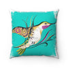 Hummingbird Teal Green Doodle Brushed Ink Art Square Pillow Home Decor