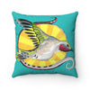 Hummingbird Teal Tribal Ink Art Square Pillow 14X14 Home Decor