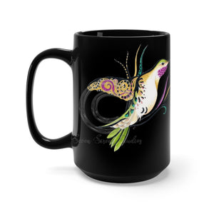 Hummingbird Tribal Floral Black Mug 15Oz