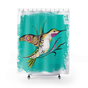 Hummingbird Tribal Ink Teal Shower Curtain 71X74 Home Decor