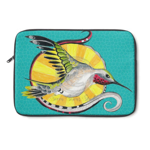 Hummingbird Tribal Teal Ink Art Laptop Sleeve 13