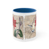 Hummingbird Vintage Map Red Amaryllis Floral On White Art Accent Coffee Mug 11Oz Blue /