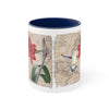Hummingbird Vintage Map Red Amaryllis Floral On White Art Accent Coffee Mug 11Oz Navy /