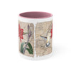 Hummingbird Vintage Map Red Amaryllis Floral On White Art Accent Coffee Mug 11Oz Pink /