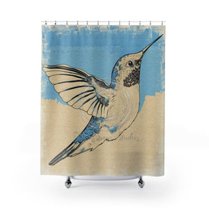 Hummingbird Woodblock Style Shower Curtain 71X74 Home Decor