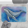 Humpback Whale Air Bubbles Blue Pink Watercolor Art Bath Mat Home Decor