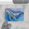 Humpback Whale Air Bubbles Blue Pink Watercolor Art Bath Mat Home Decor