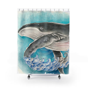 Humpback Whale And The Wave Watercolor Shower Curtain 71 × 74 Home Decor