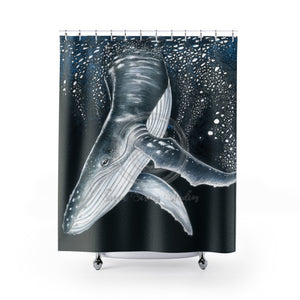 Humpback Whale Blue Ink Art Shower Curtains 71 × 74 Home Decor