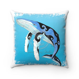 Humpback Whale Blue Tribal Doodle Ink Square Pillow 14X14 Home Decor
