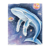 Humpback Whale Cosmic Galaxy Watercolor White Velveteen Plush Blanket 50 × 60 All Over Prints
