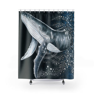 Humpback Whale Ii Blue Ink Art Shower Curtains 71 × 74 Home Decor