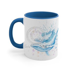 Humpback Whale S Family Pink Blue Splash Watercolor Art Accent Coffee Mug 11Oz /