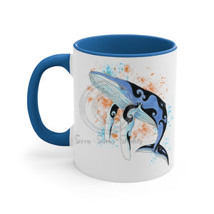 Humpback Whale Tribal Color Splash Ink Art Accent Coffee Mug 11Oz Blue /
