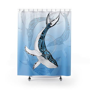Humpback Whale Tribal Ink Blue Shower Curtain 71X74 Home Decor