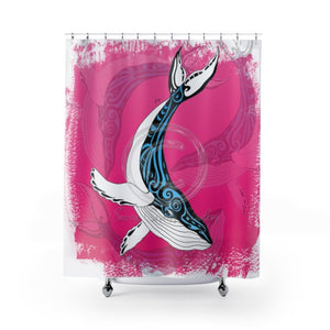 Humpback Whale Tribal Ink Magenta Shower Curtain 71X74 Home Decor