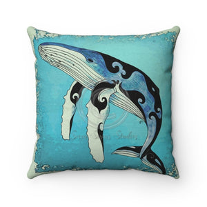 Humpback Whale Tribal Teal Ink Square Pillow 14X14 Home Decor
