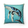 Humpback Whale Tribal Teal Ink Square Pillow Home Decor